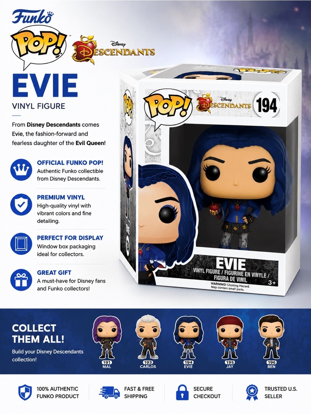 Funko Pop! Evie Vinyl Figure - Blue, Black, Gold